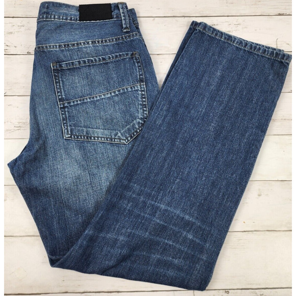 Hawk Slim Bootcut Distressed Medium Wash 100% Cotton Jeans Men's Size 33x30 - Picture 1 of 12